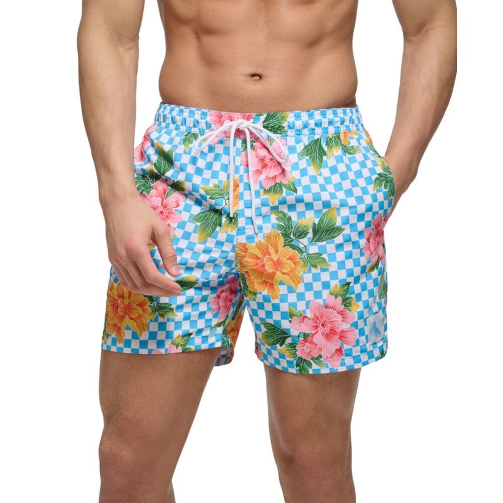 Calvin Klein Men's 5" Checkered Flowers Swim Trunks
